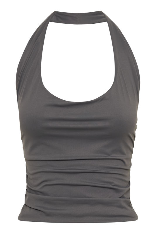 Marie Recycled Nylon Halter Top - Charcoal