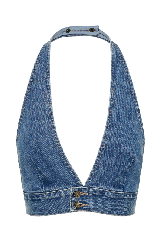 Kelly-Anne Denim Halter Top - 70'S Blue