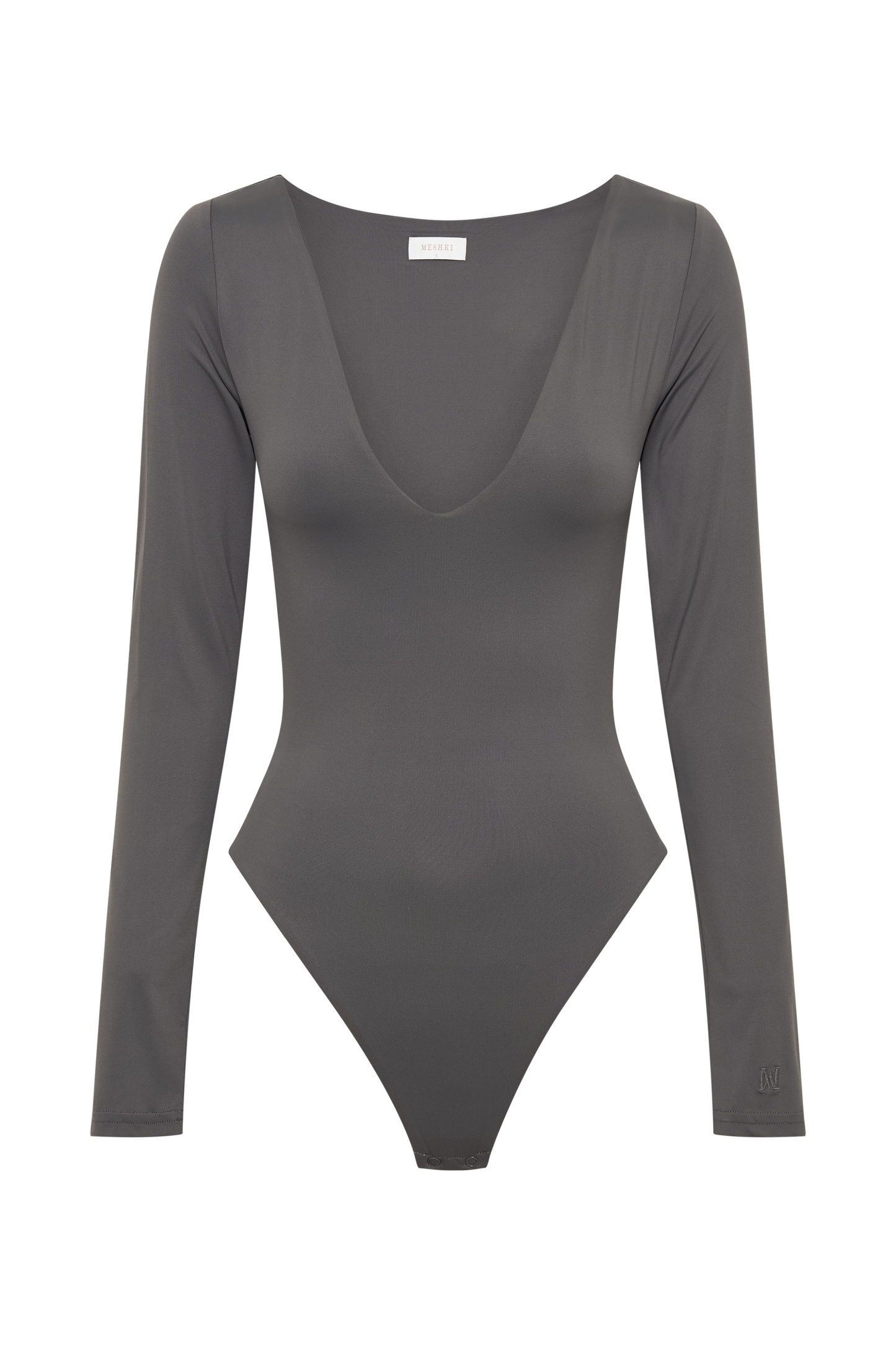 Nia Long Sleeve V Neck Bodysuit - Charcoal