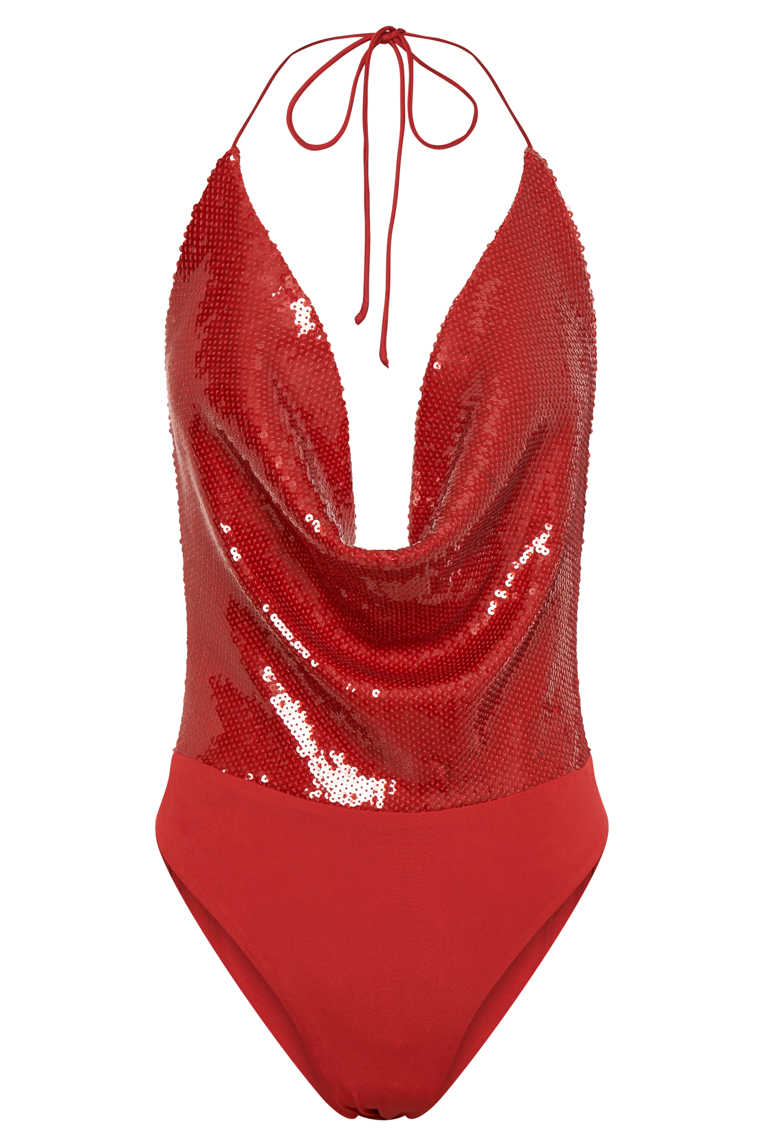 Nathalie Sequin Cowl Bodysuit - Red #10