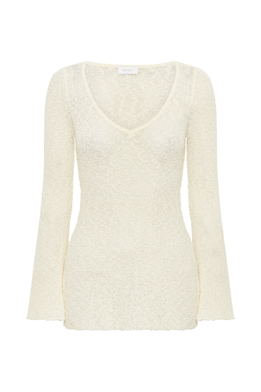 Liz Boucle Long Sleeve Top - Cream