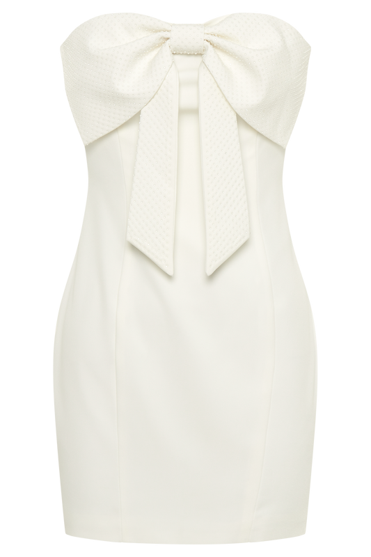 Saoirse Strapless Mini Dress With Diamante Bow - White