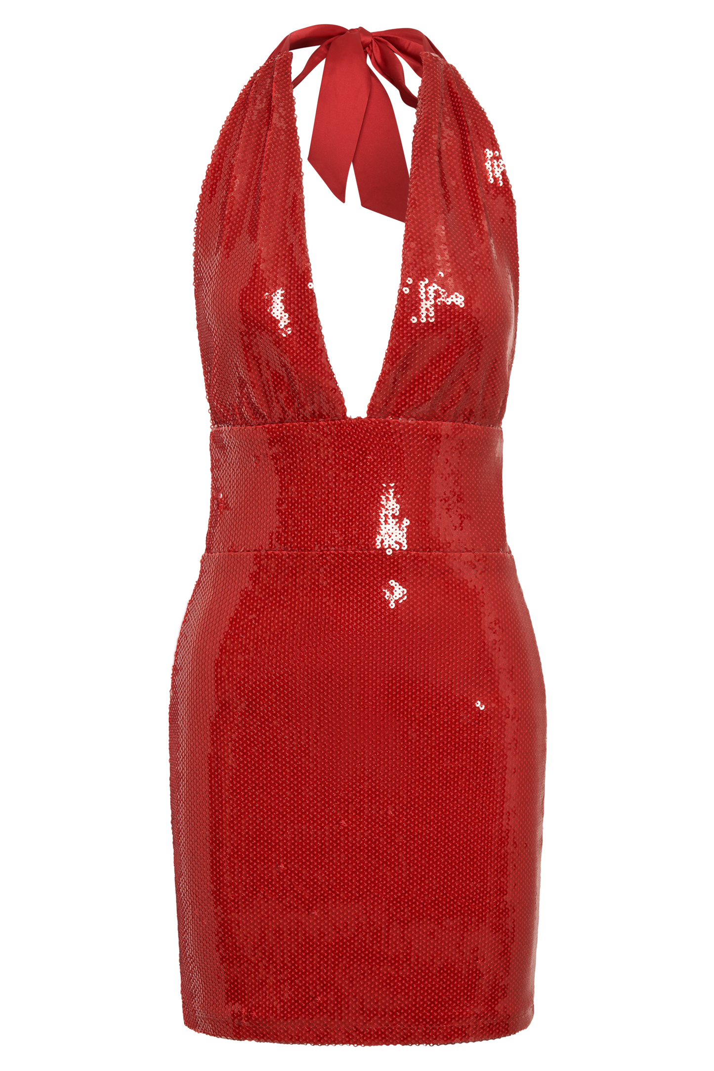 Carleigh Sequin Halter Mini Dress - Red