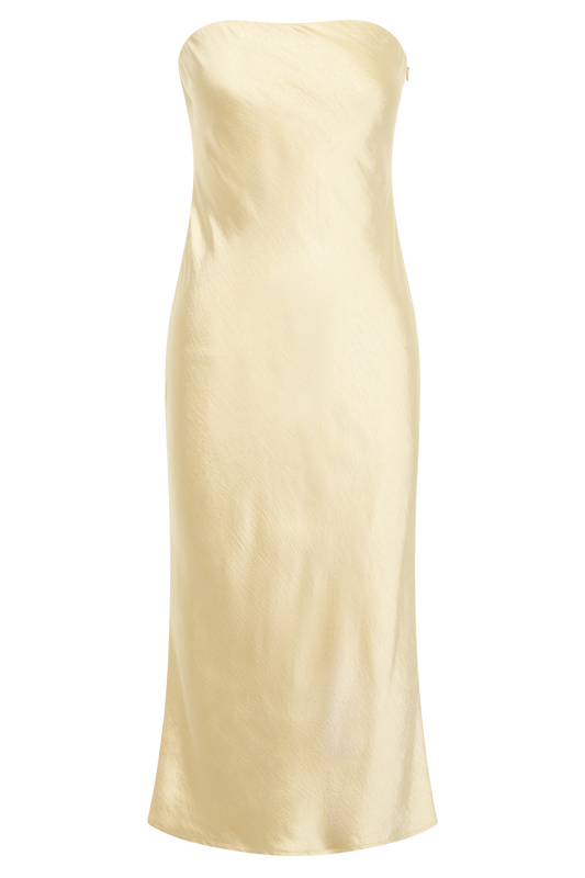 Tyler Strapless Satin Midi Dress - Butter