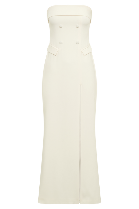 Abbie Strapless Suiting Maxi Dress - Ivory