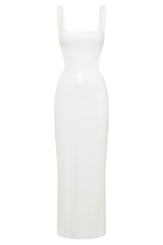 Adoria Sequin Cut Out Maxi Dress - White