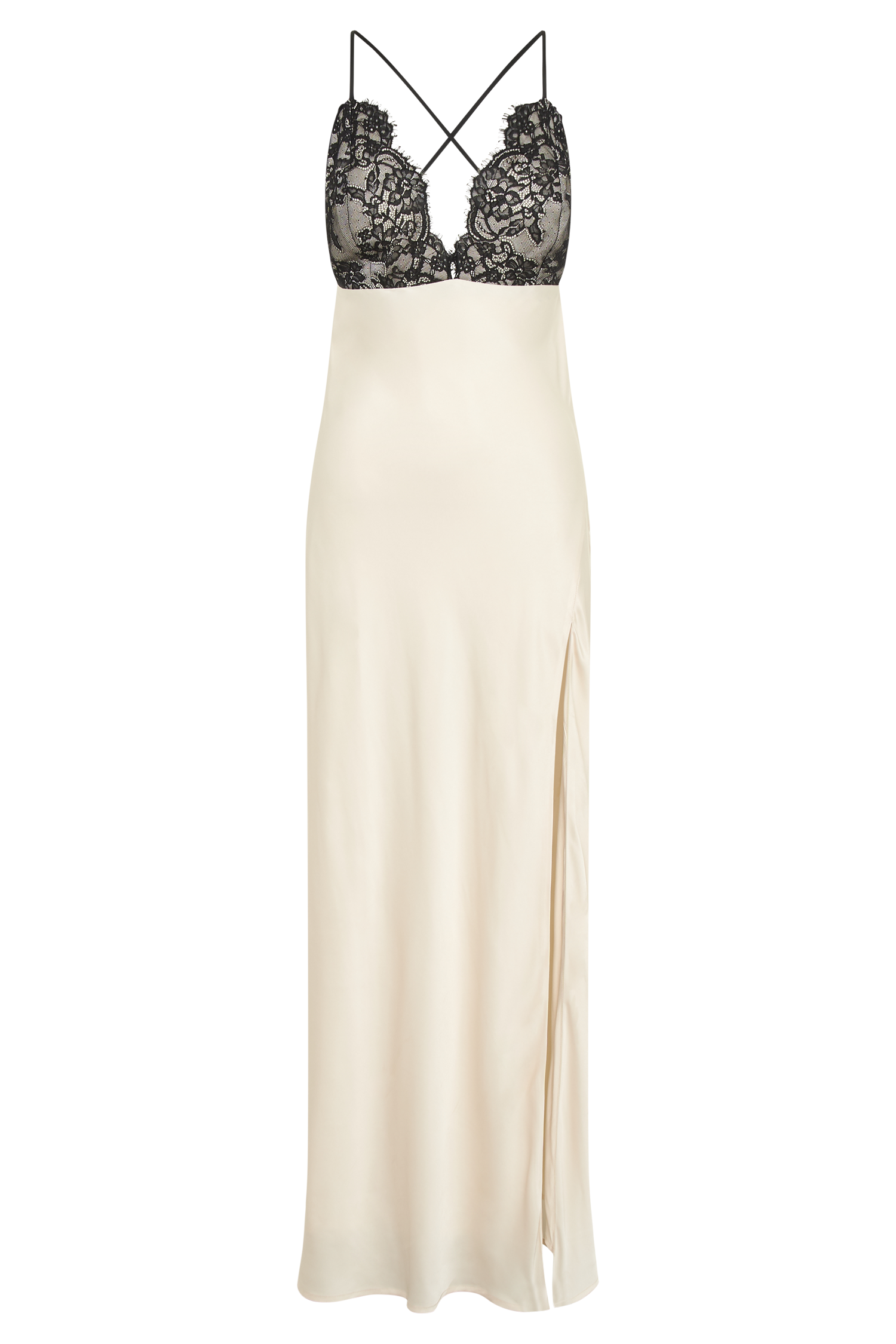 Gina Satin Slip Maxi Dress With Lace - Ivory #10