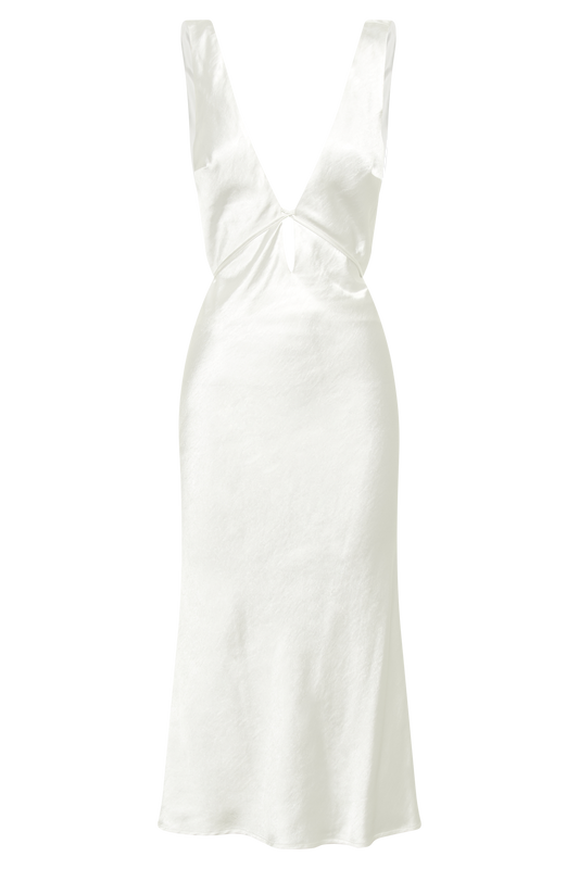 Elouise Tie Around Satin Midi Dress - Ivory