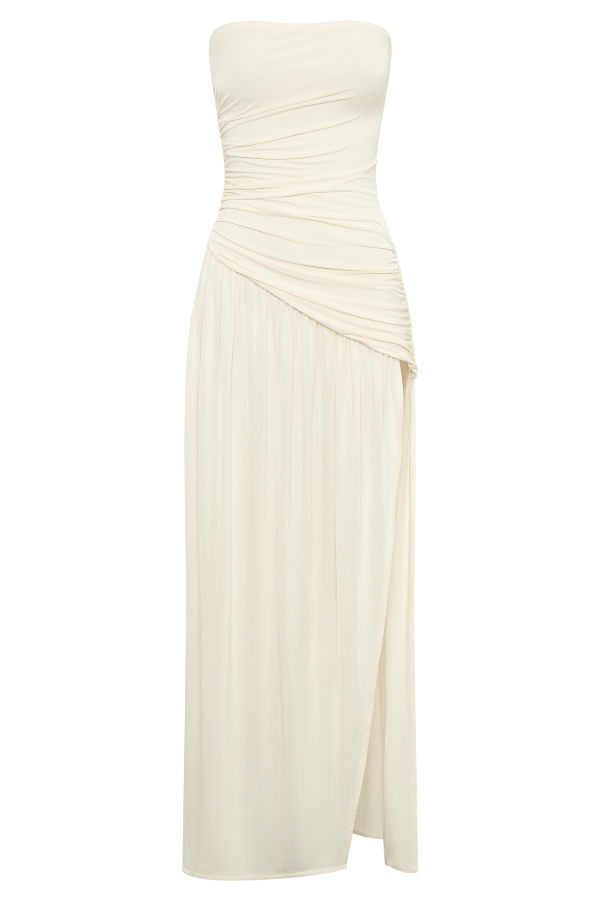 Bex Strapless Slinky Maxi Dress With Split - Ivory #7
