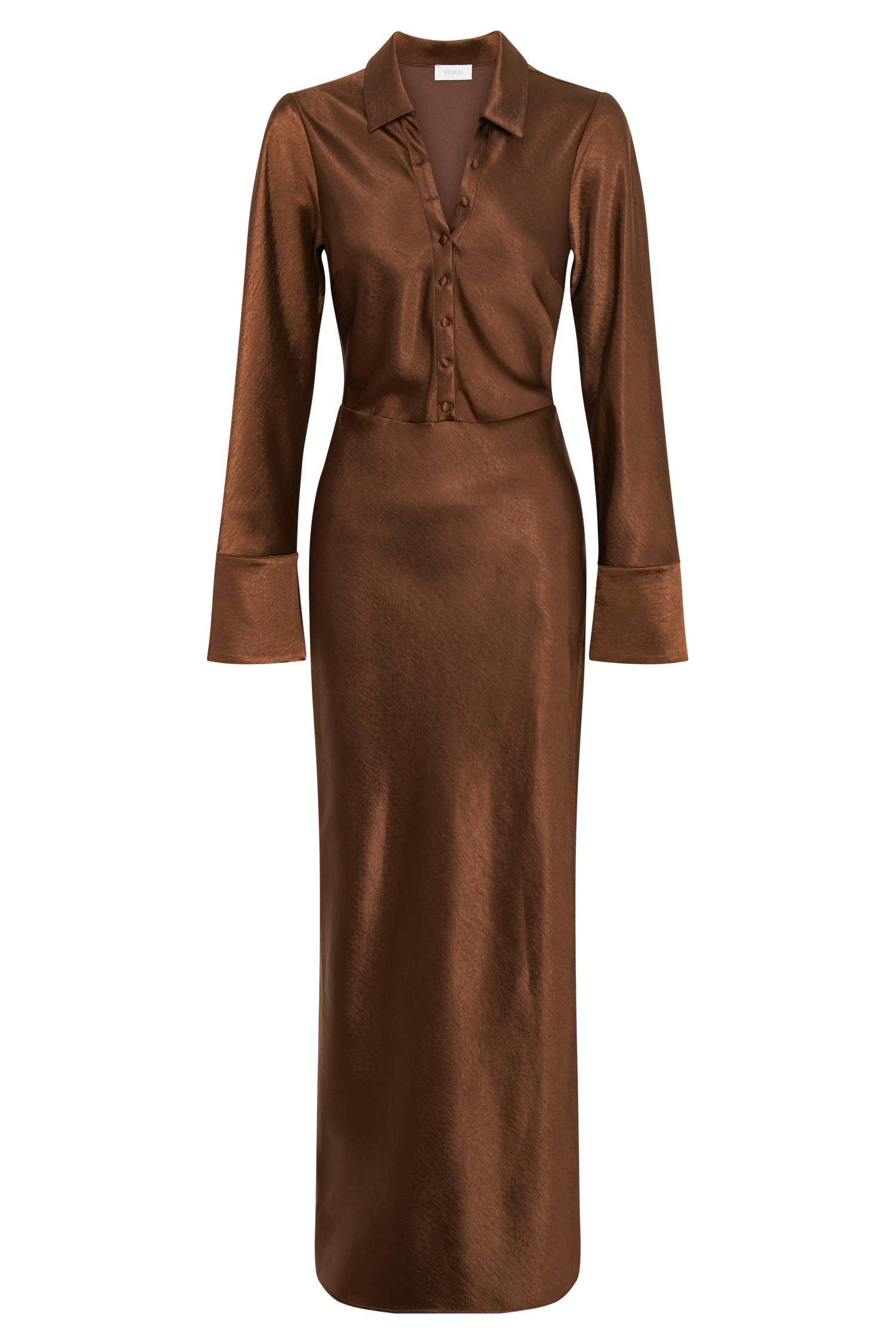 Whitley Satin Collared Maxi Dress - Dark Brown #7