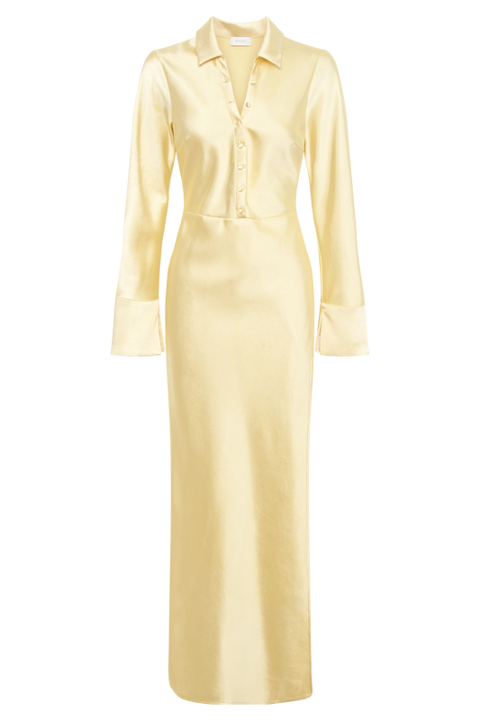 Whitley Satin Collared Maxi Dress - Butter