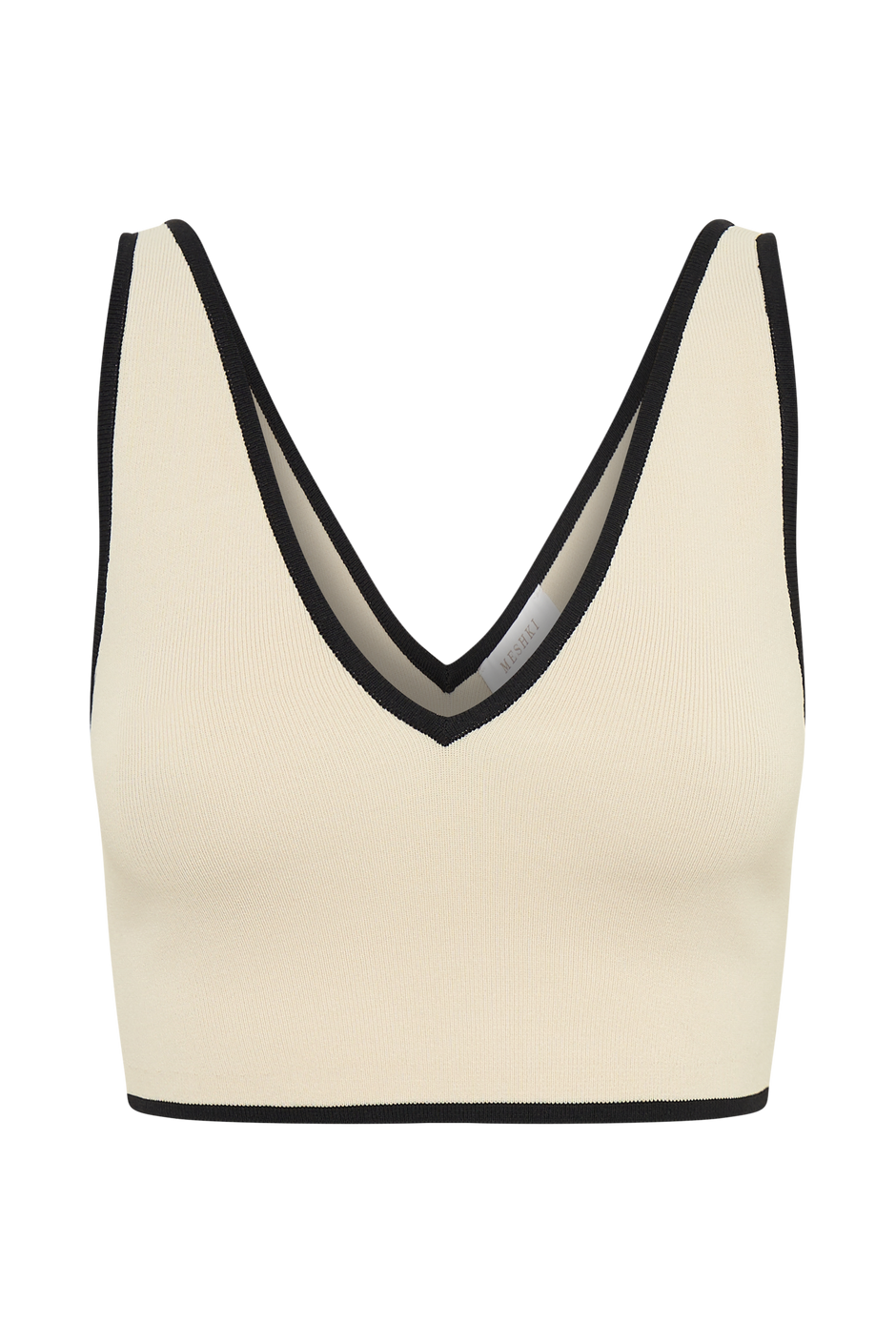Cream Contrast Sleeves Knitted Top - Mckaela