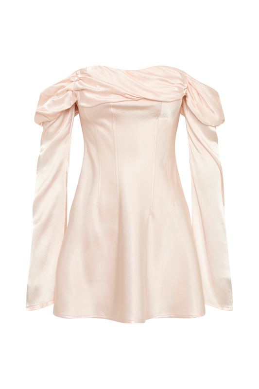 Giselle Off Shoulder Satin Mini Dress - Rosewater