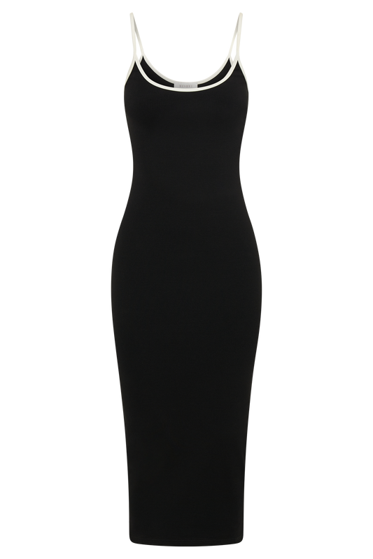 Alexis Ribbed Contrast Midi Dress - Black/White