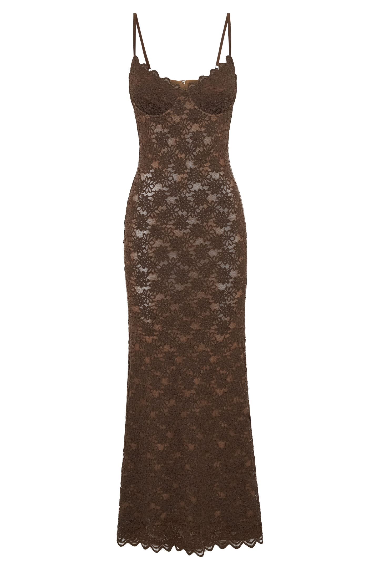 Joelle Lace Cupped Maxi Dress - Chocolate