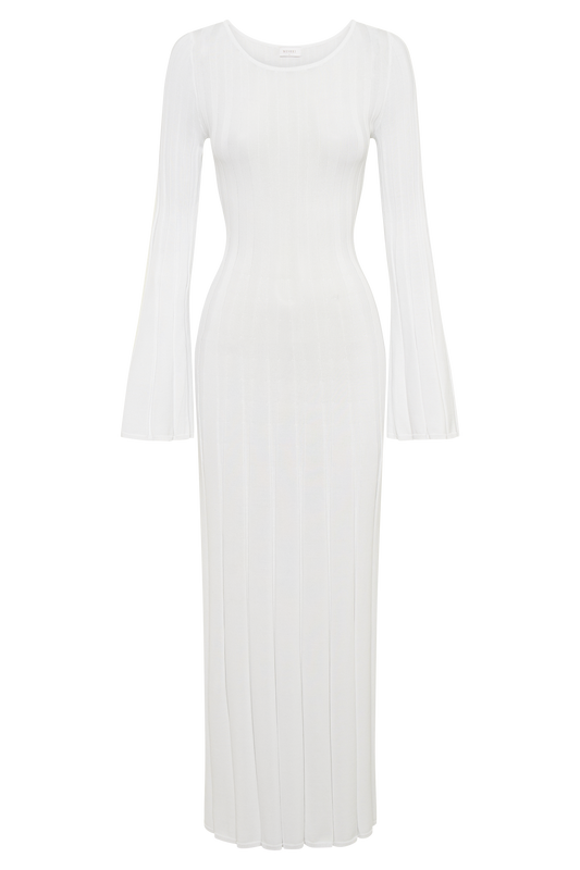 Mabel Long Sleeve Knit Maxi Dress - White