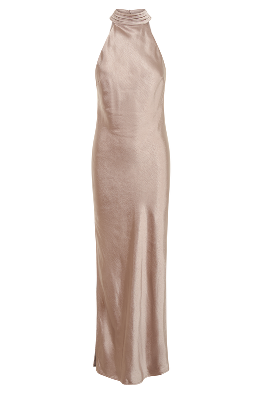 Claire Satin Drape Back Maxi Dress - Taupe