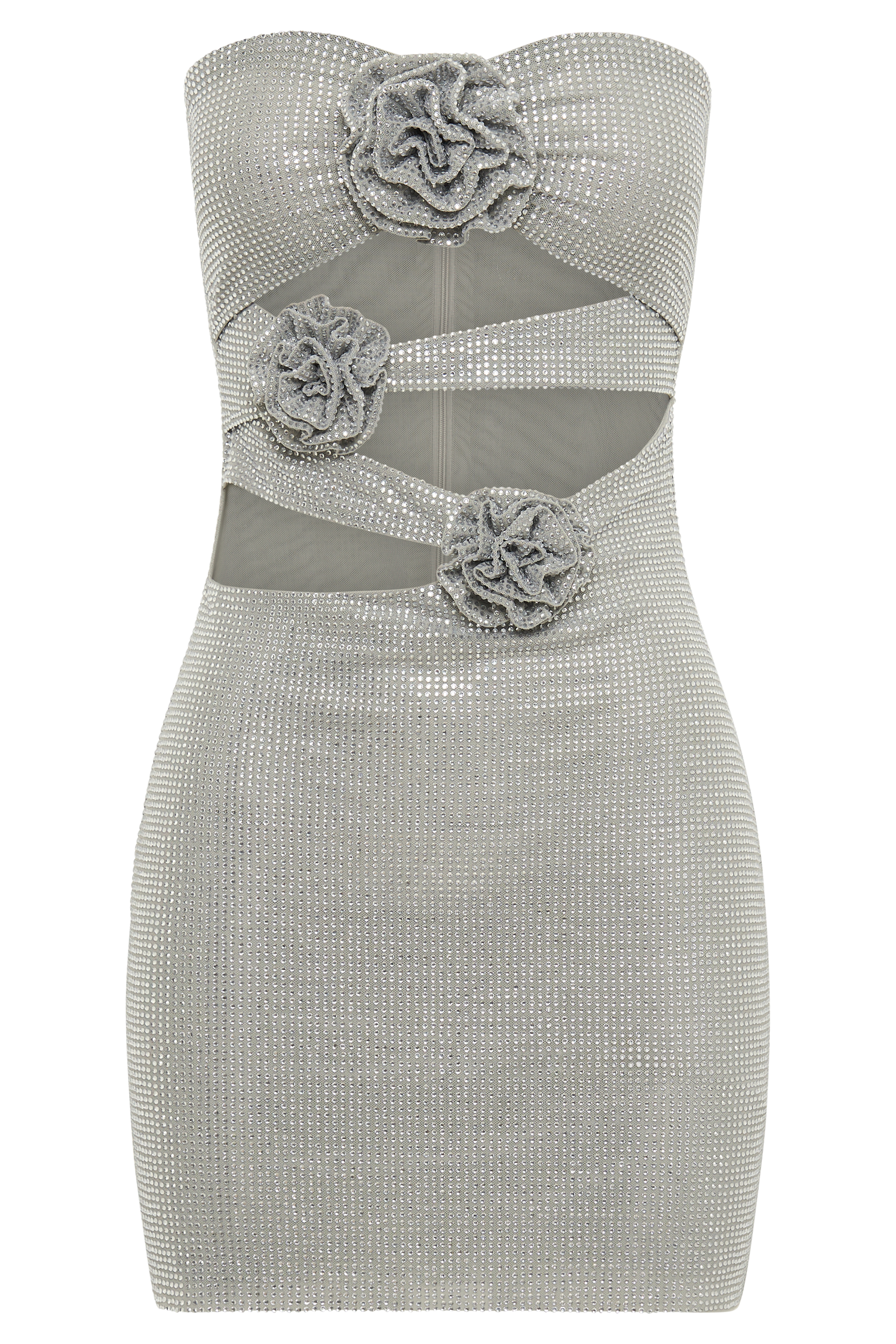 Korinna Strapless Rose Diamante Mini Dress - Silver #10