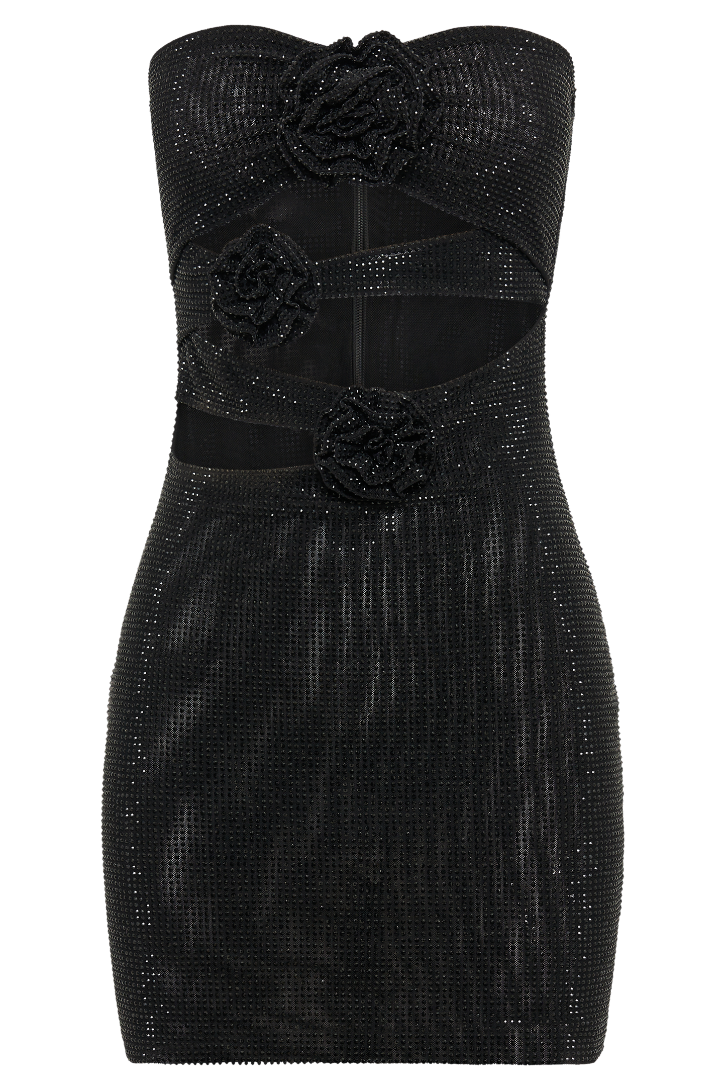 Korinna Strapless Rose Diamante Mini Dress - Black