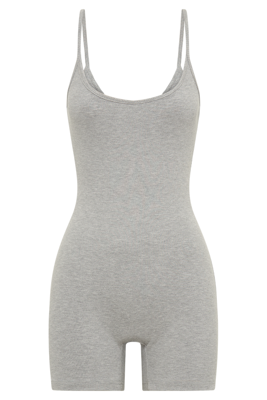 Alexis Ribbed Cami Playsuit - Grey Marle