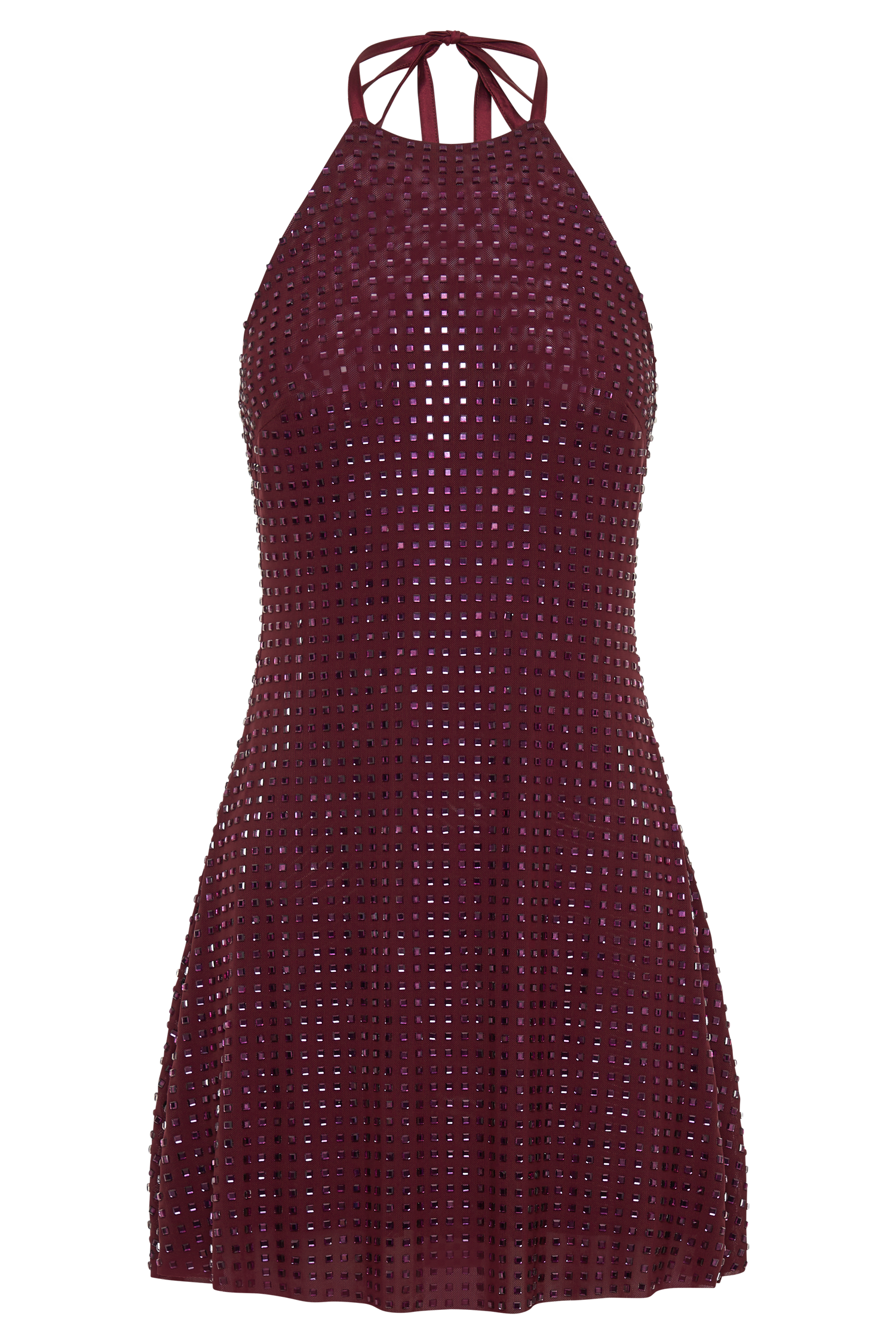 Dorothy Square Diamante Halter Mini Dress - Burgundy #14