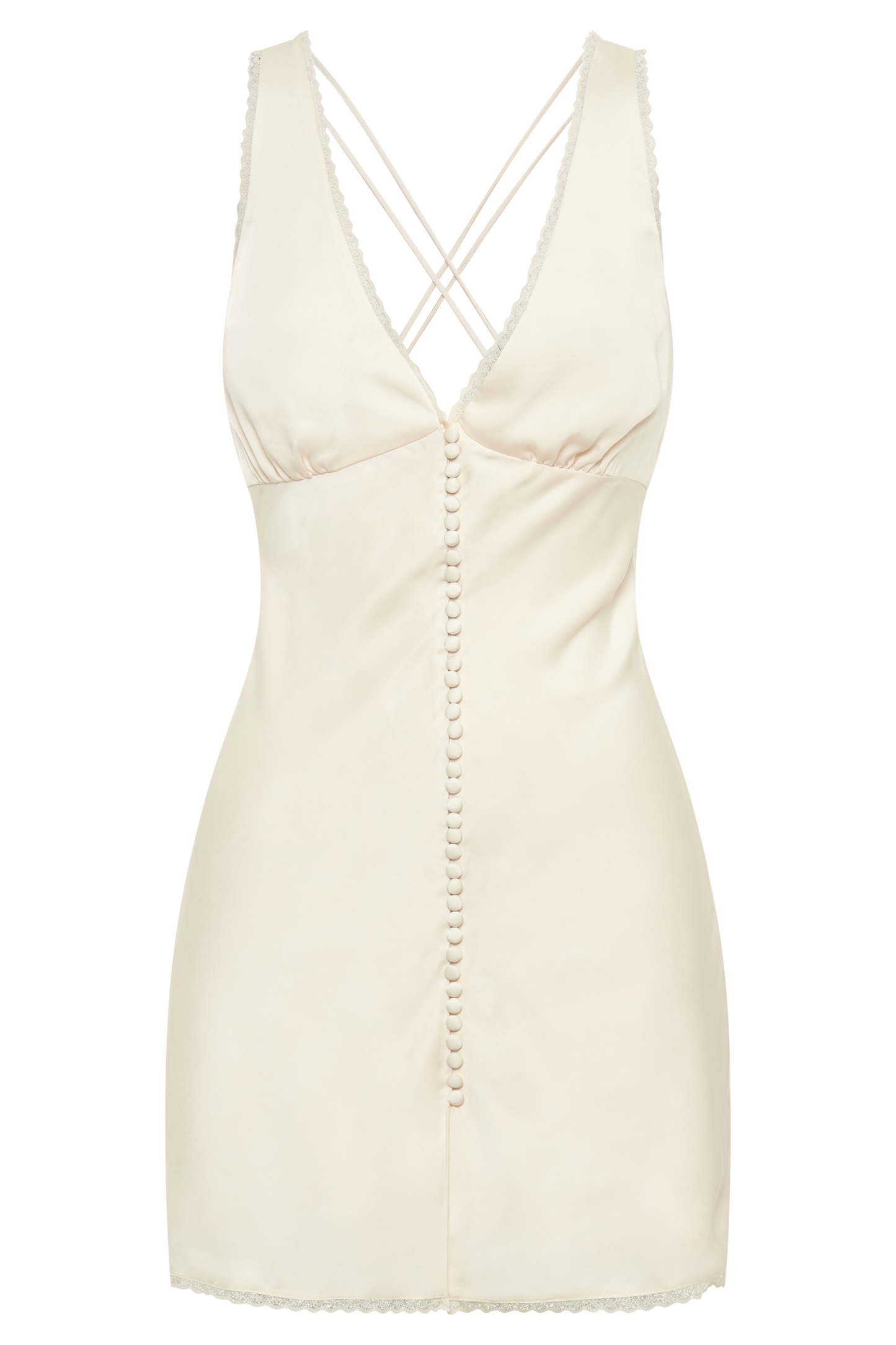 Amiri Satin Mini Dress With Lace - Ivory