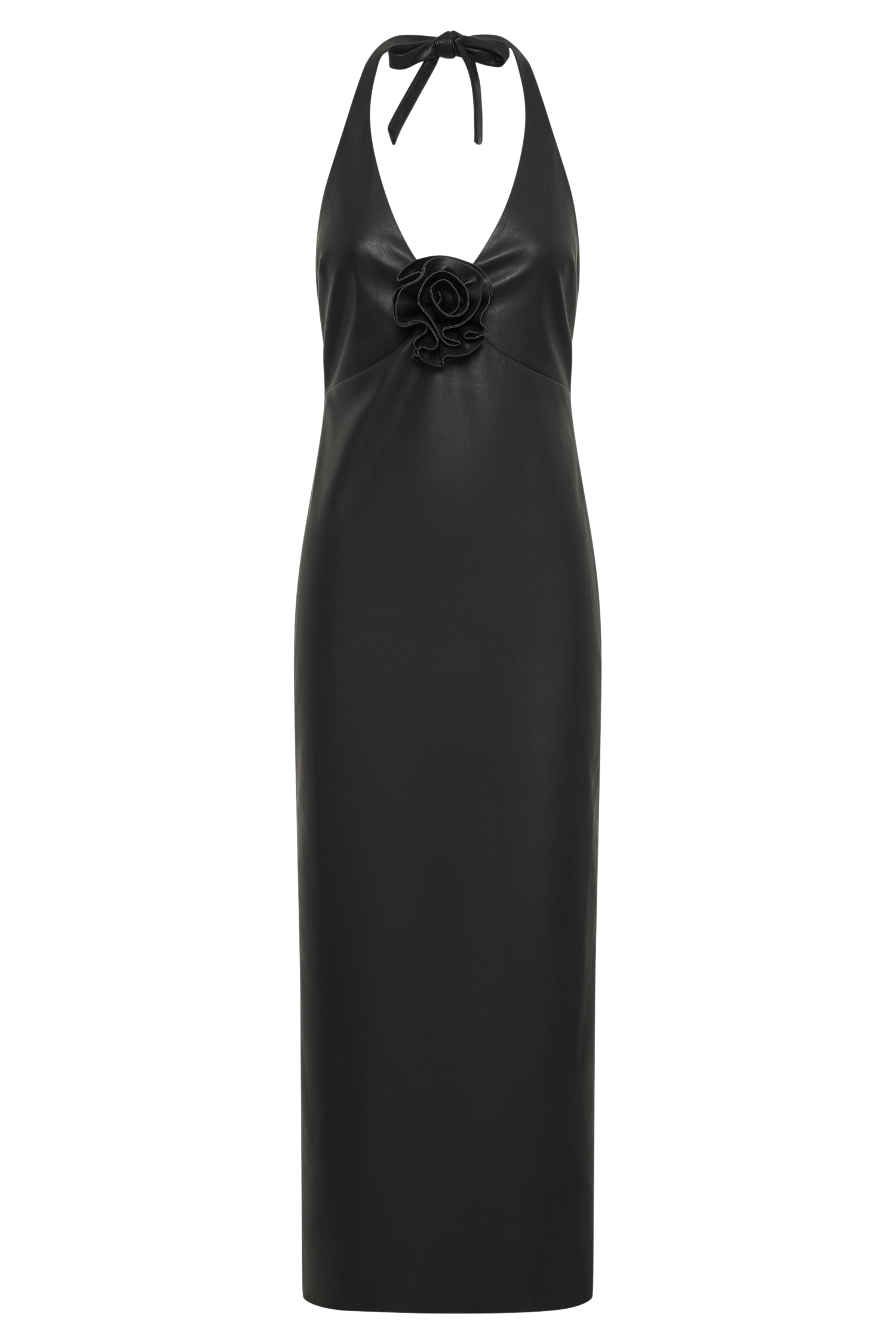 Dori Faux Leather Rose Midi Dress - Black #10