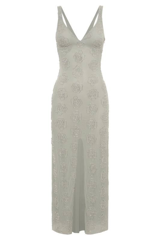 Nylah Rose Beaded Maxi Dress - Silver