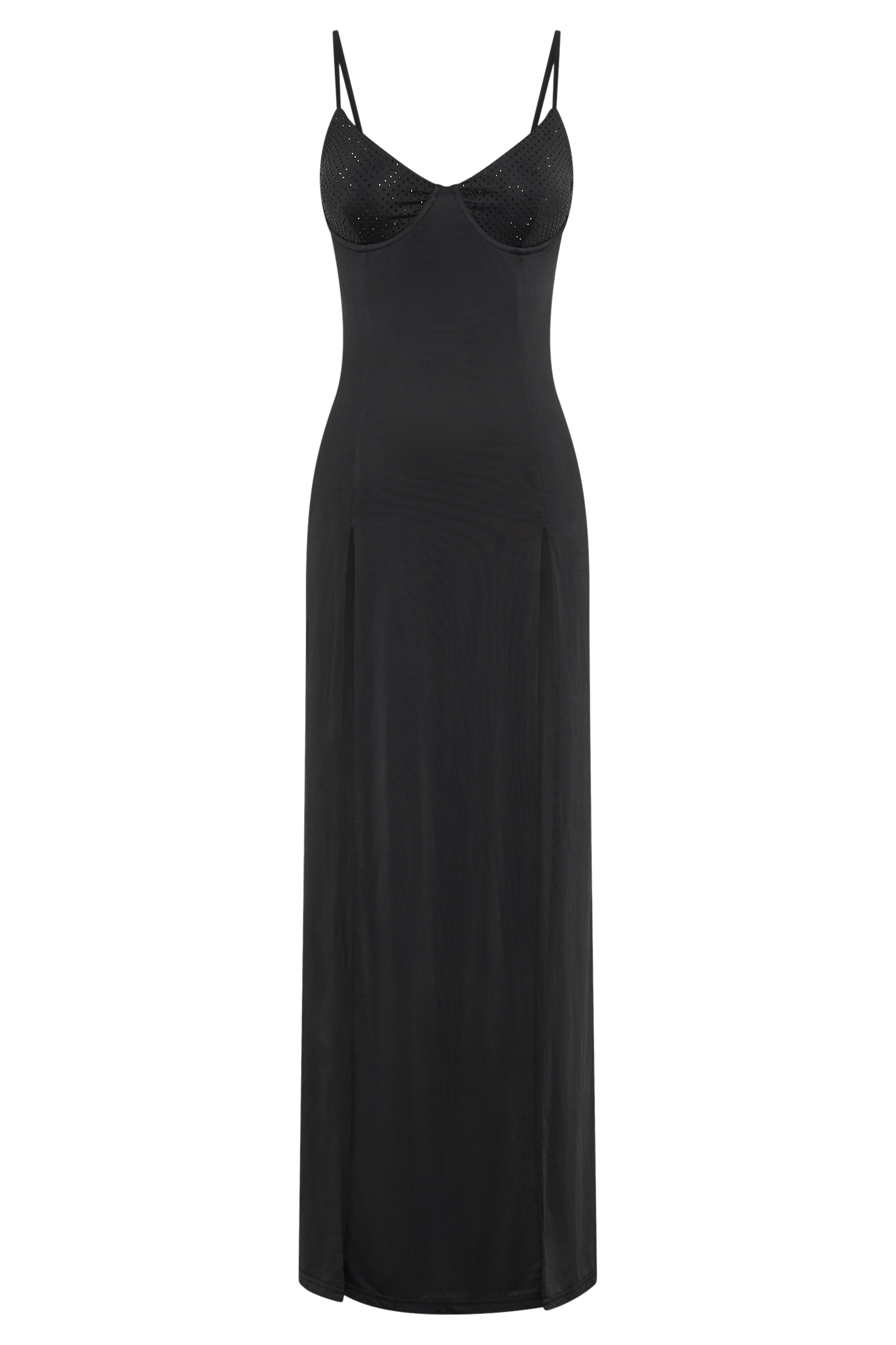 Jojo Jersey Split Maxi Dress With Diamante - Black #11
