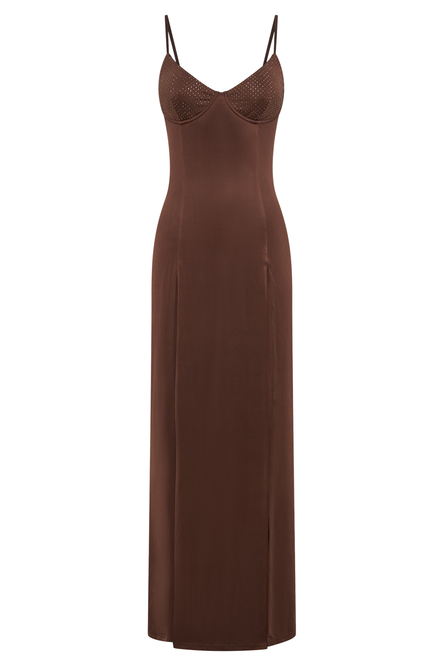 Jojo Jersey Split Maxi Dress With Diamante - Chocolate