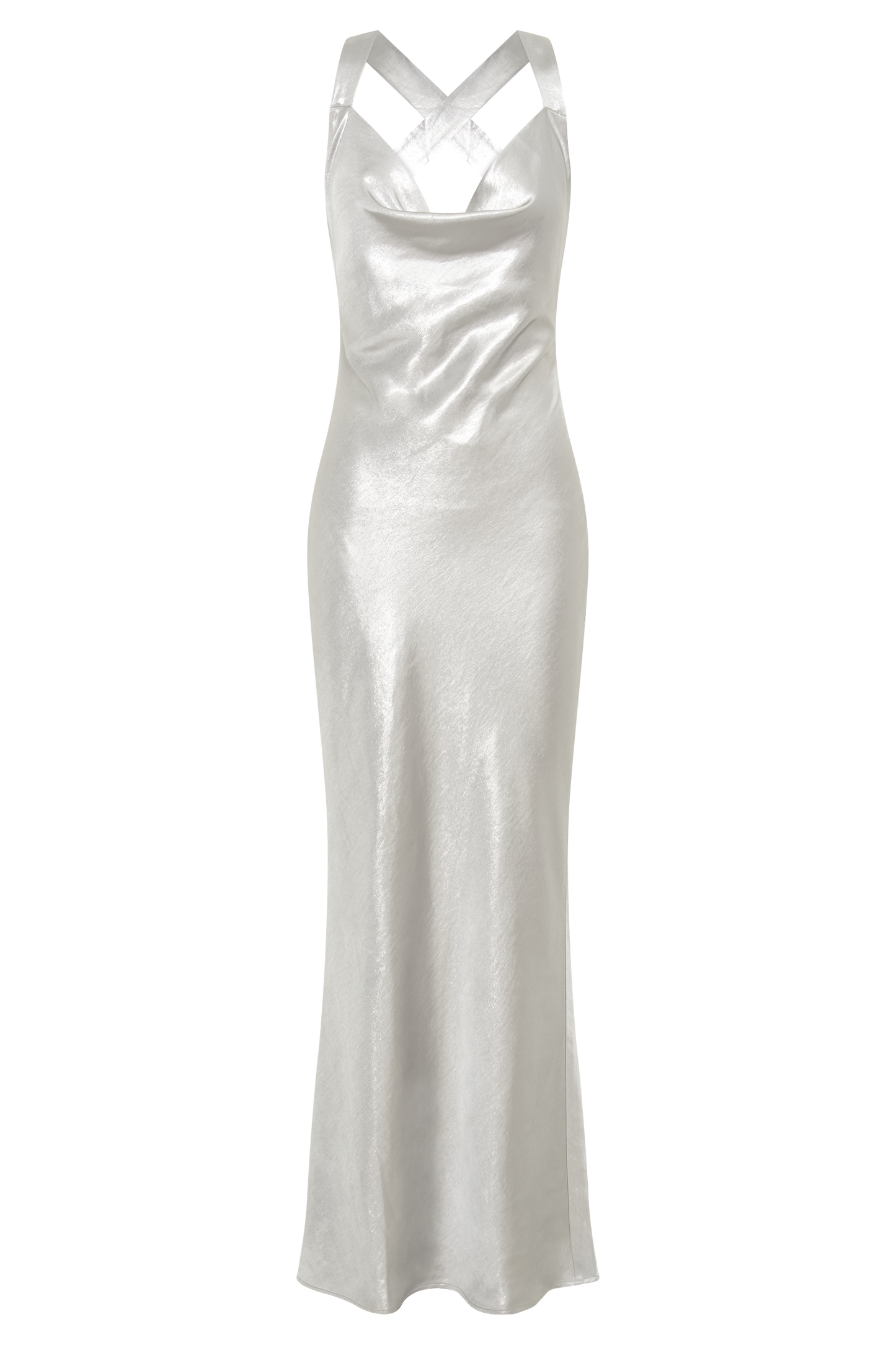 Caellie Satin Cowl Maxi Dress - Silver