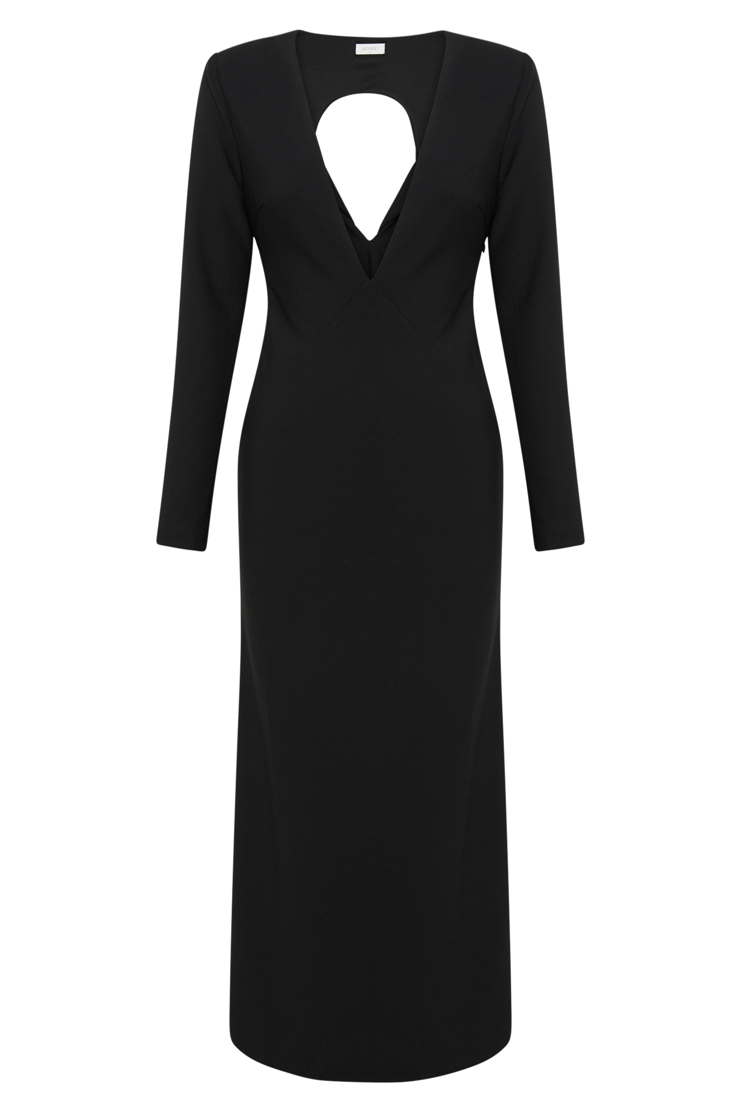 Michaela Long Sleeve Maxi Dress With Shoulder Pads - Black