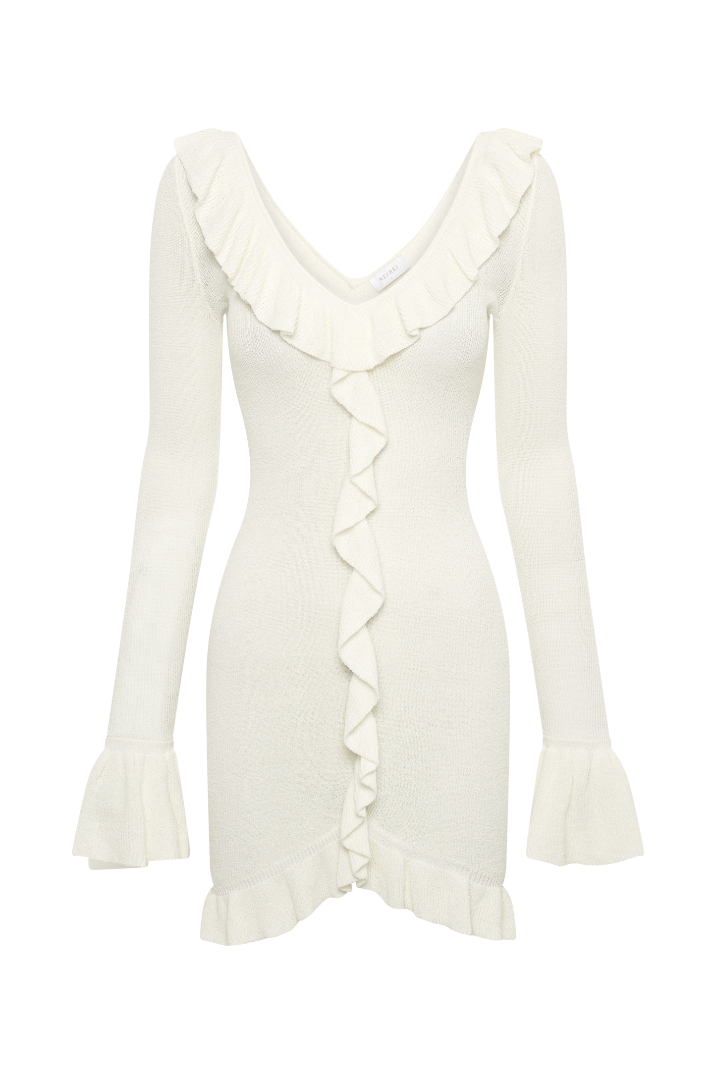 Karolina Knit Mini Dress With Frill - White