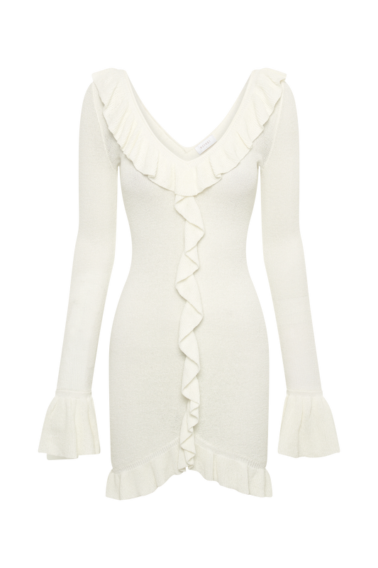 Karolina Knit Mini Dress With Frill - White