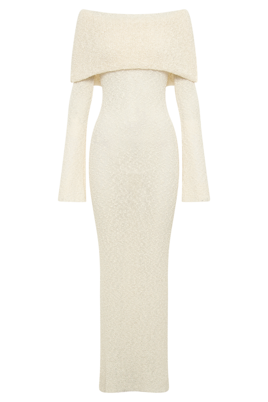 Marisol Off Shoulder Boucle Maxi Dress - Ivory