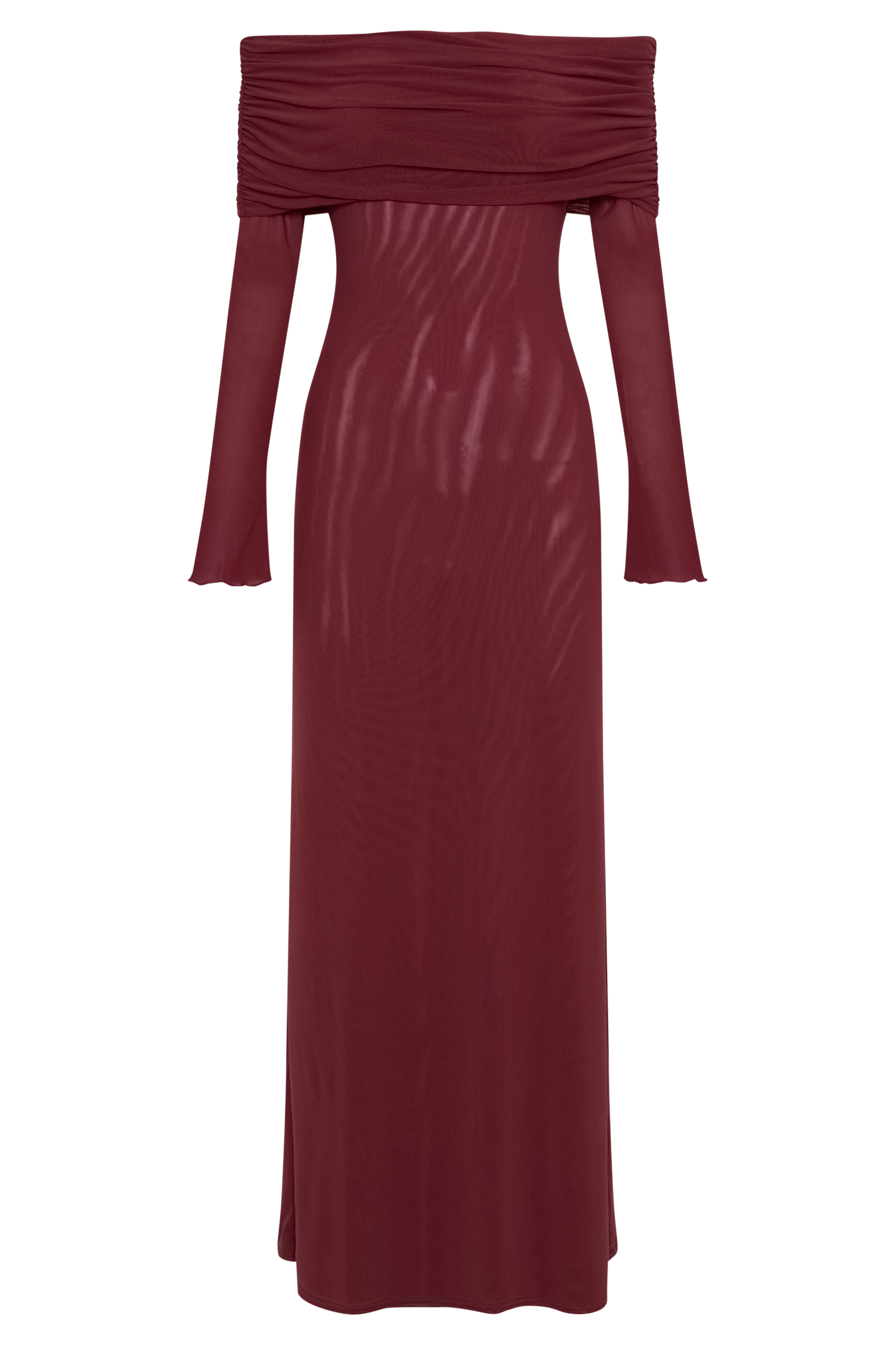 Josie Off Shoulder Mesh Maxi Dress - Wine