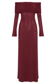 Josie Off Shoulder Mesh Maxi Dress - Wine