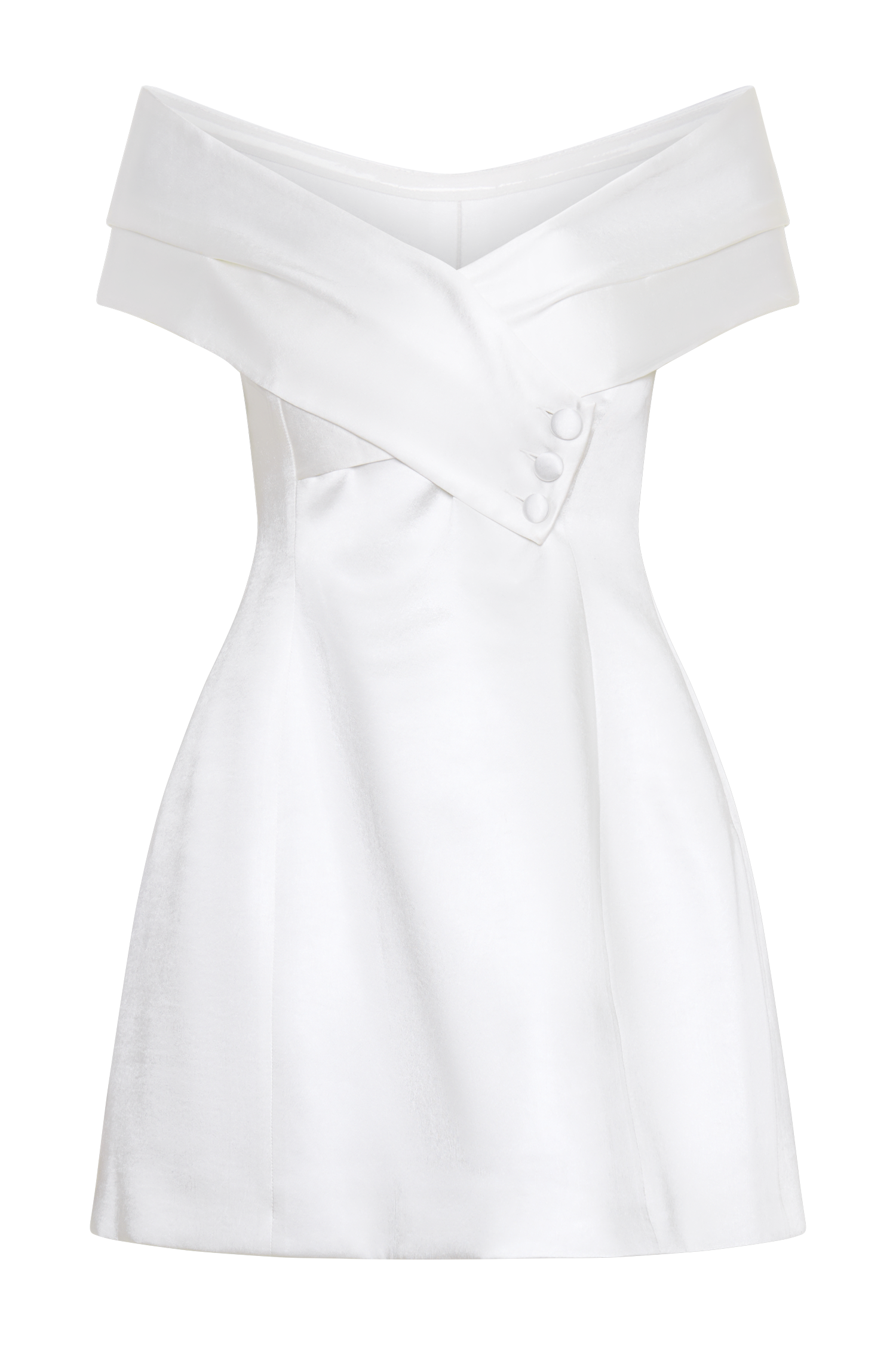 Evita Satin Off Shoulder Mini Dress - White | MESHKI UK Evita Satin Off Shoulder Mini Dress - White | MESHKI UK
