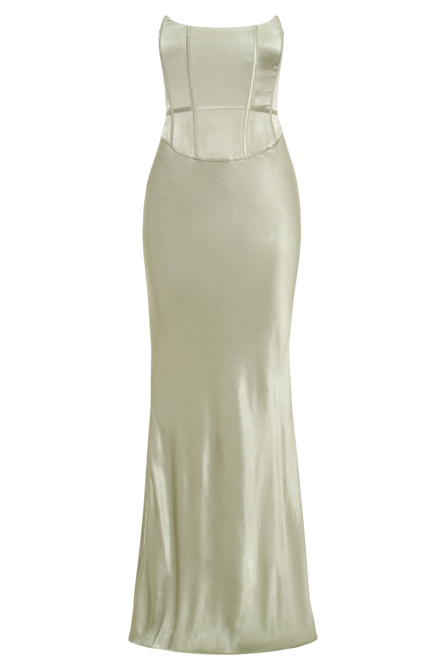 Harlow Satin Strapless Maxi Dress - Sage