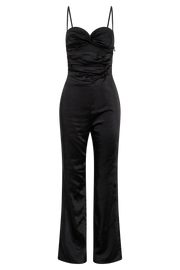 Elina Twist Satin Jumpsuit - Black