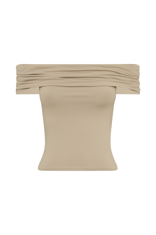 Meena Recycled Nylon Off Shoulder Top - Taupe