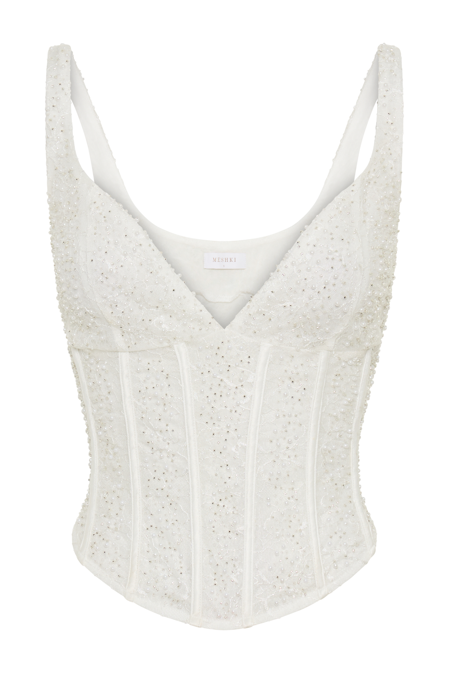 Elsie Pearl Beaded Bustier Top - White