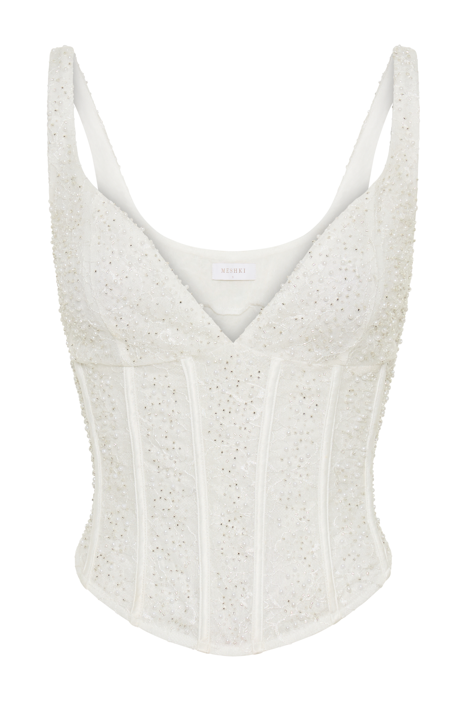 Elsie Pearl Beaded Bustier Top - White #12
