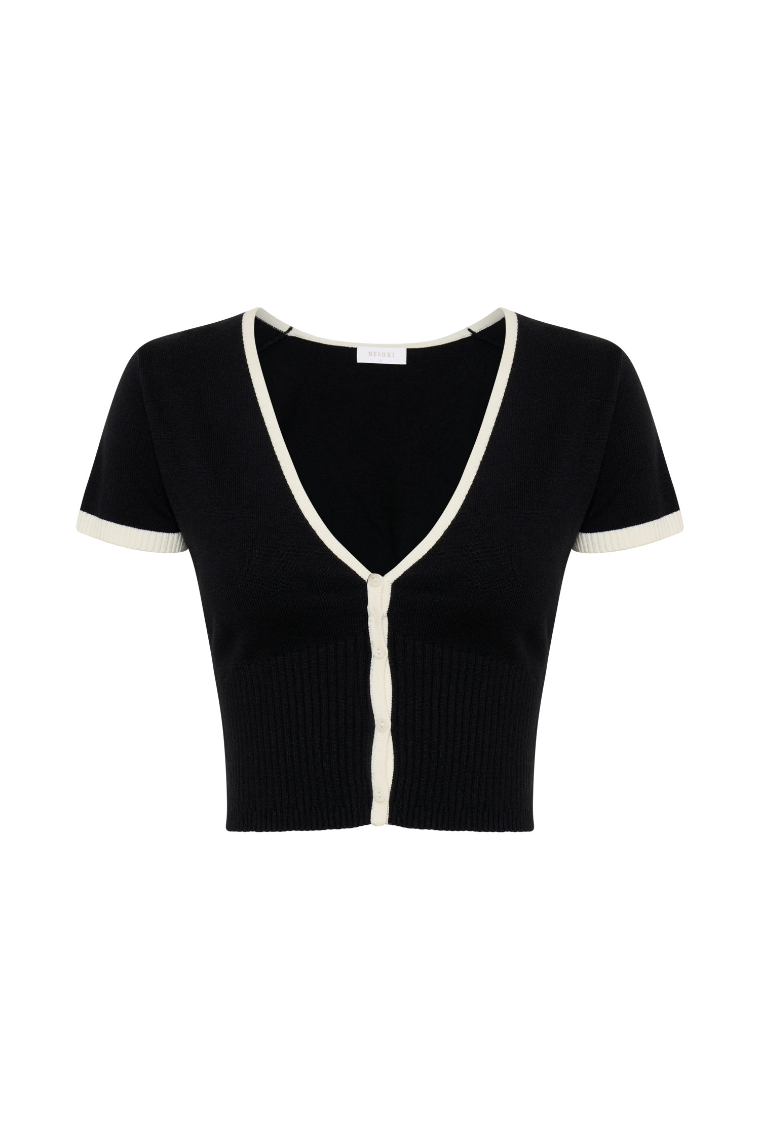 Jolene Contrast Button Up Knit Top - Black #7