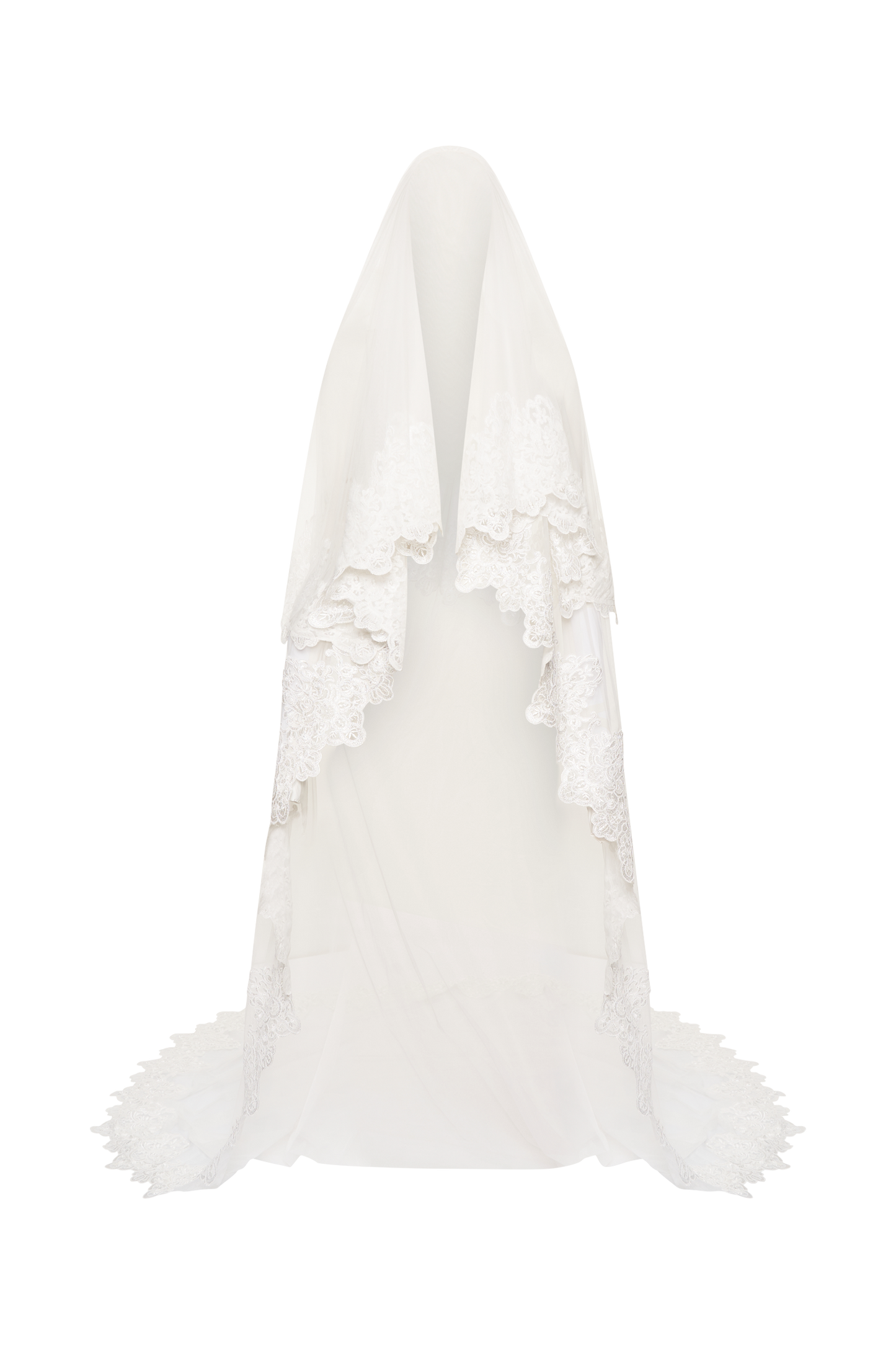 Paulette Lace Trim Veil - White