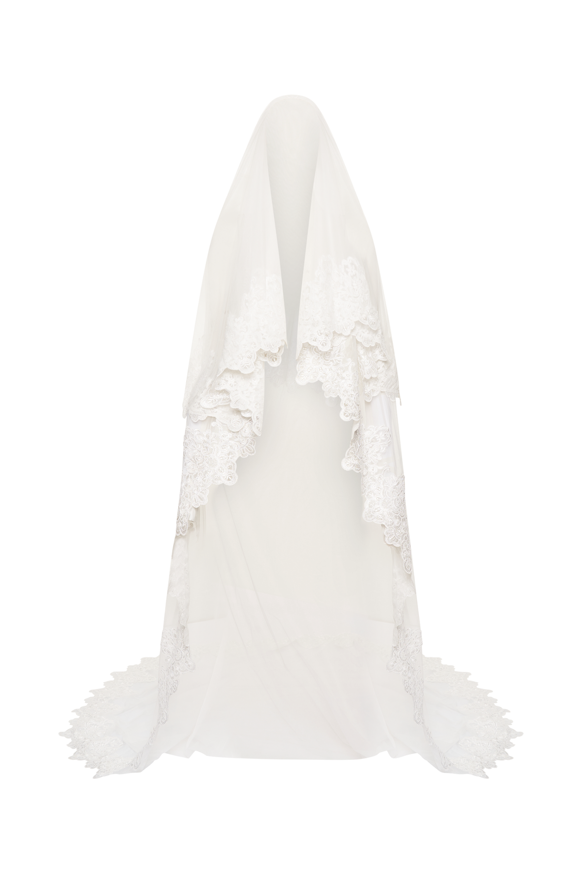 Paulette Lace Trim Veil - White #8