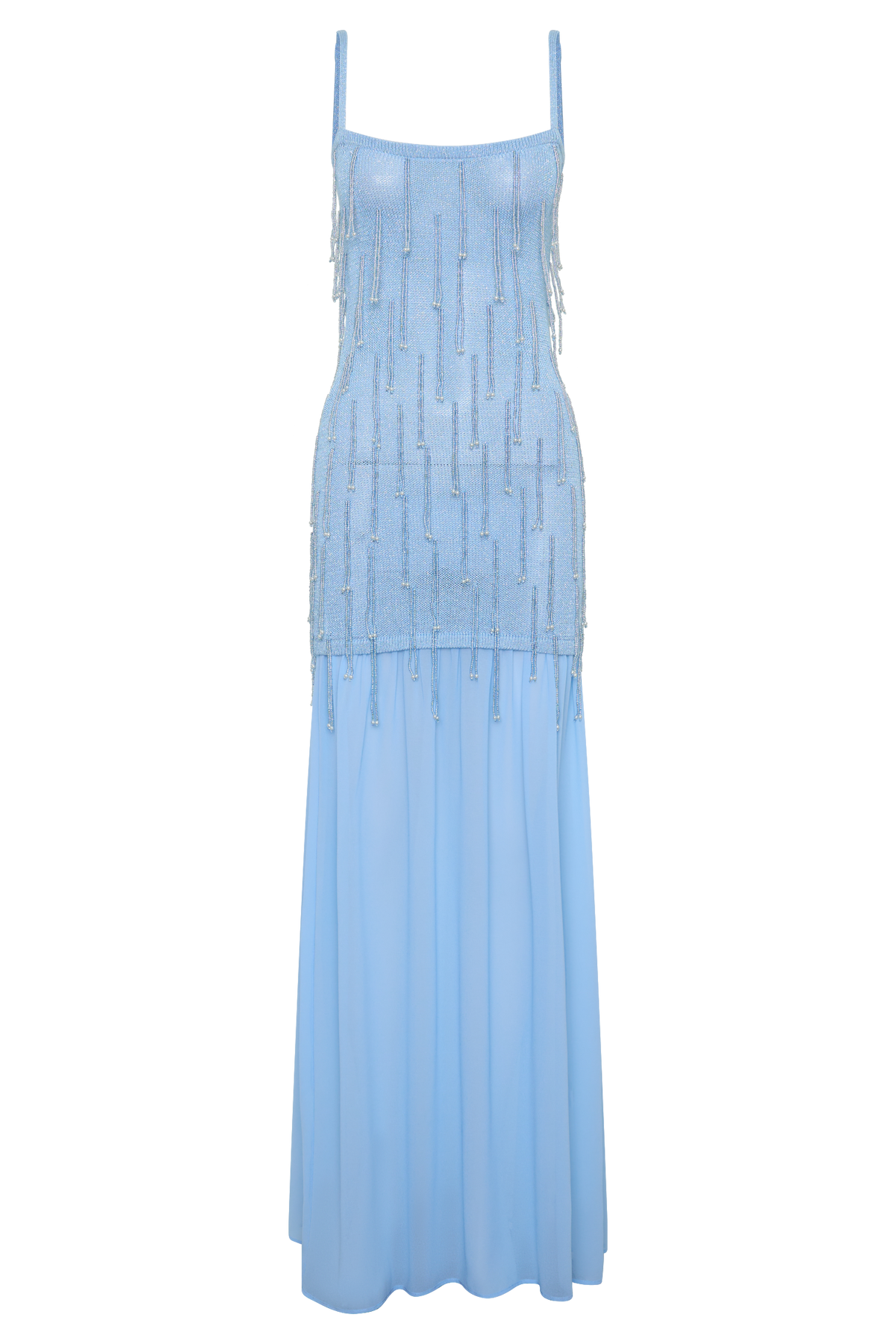 Belinda Beaded Knit & Chiffon Maxi Dress - Light Blue #7