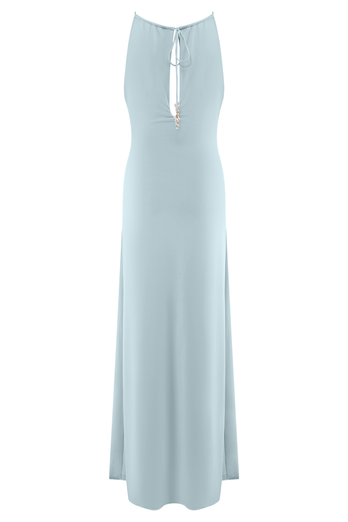 Beryl Slinky Maxi Dress With Pearls - Pale Blue