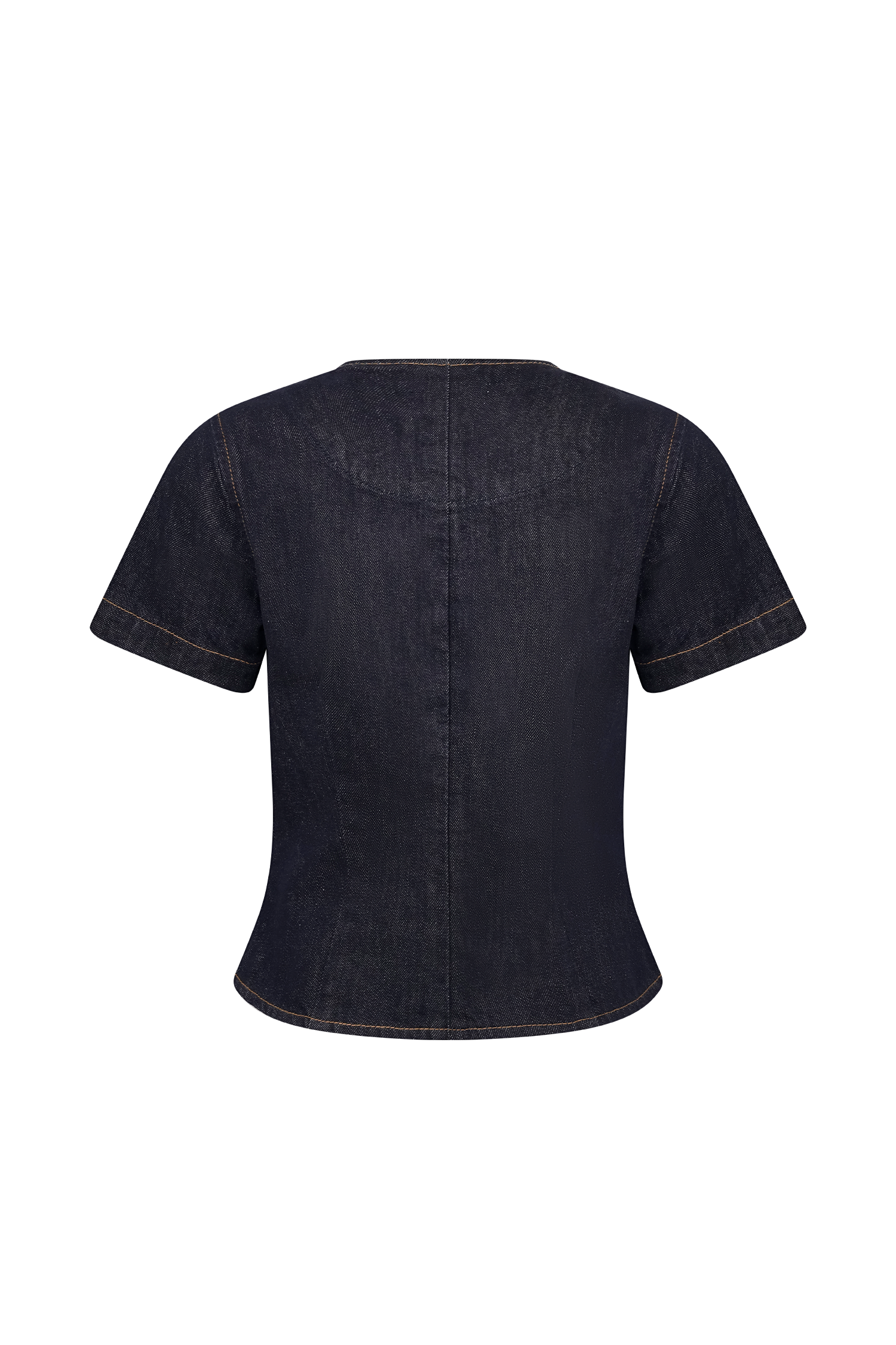 Bethany Short Sleeve Buttoned Denim Top - Washed Indigo Blue #9