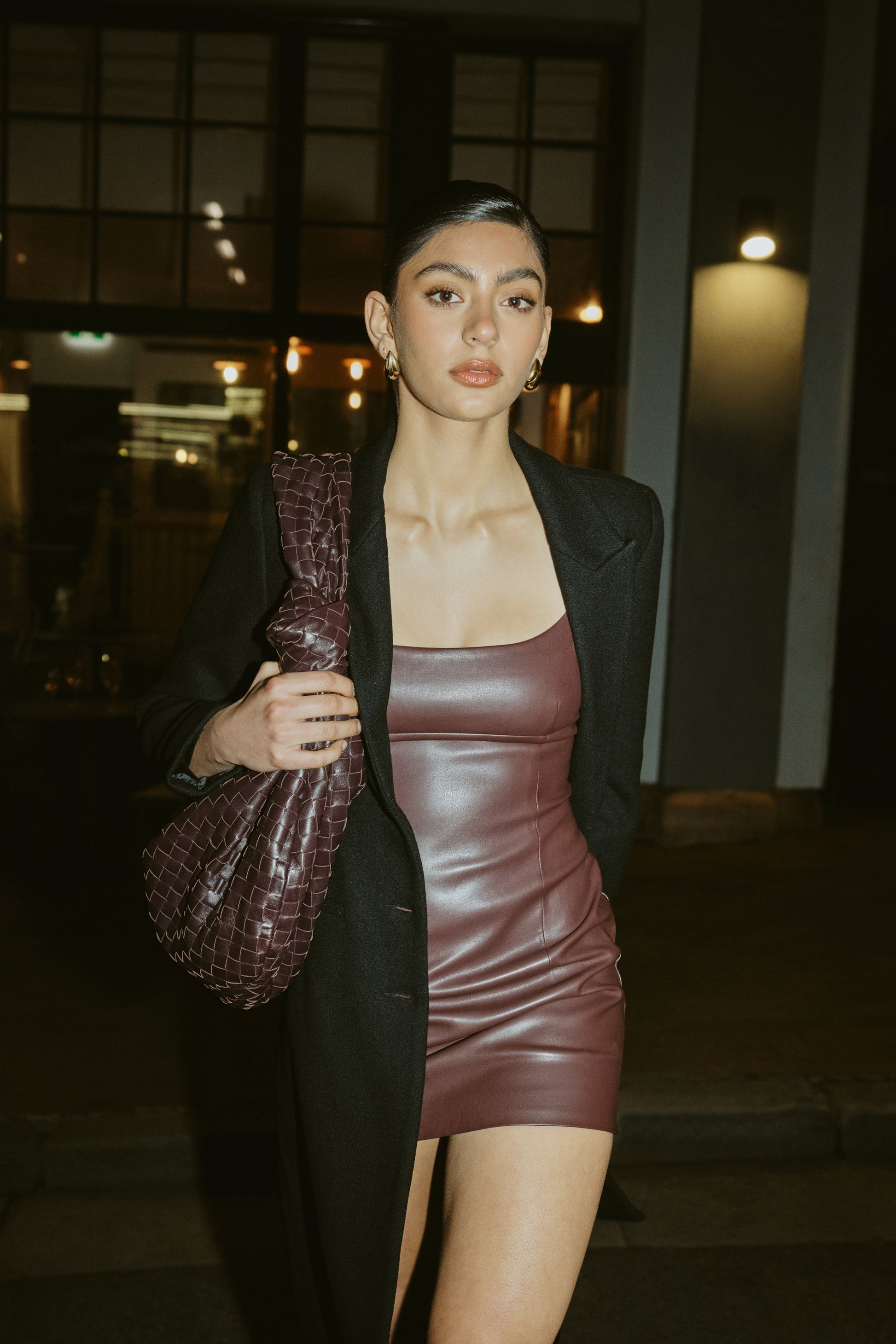 Cara Faux Leather Mini Dress - Plum #9